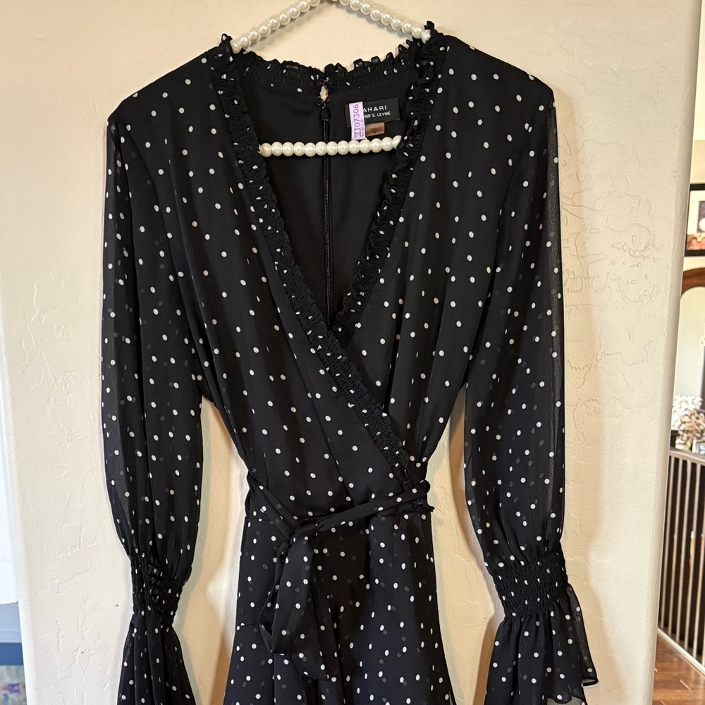 Elie Tahari Polka Dot Long Sleeve Midi Dress - Classic Women's Dress